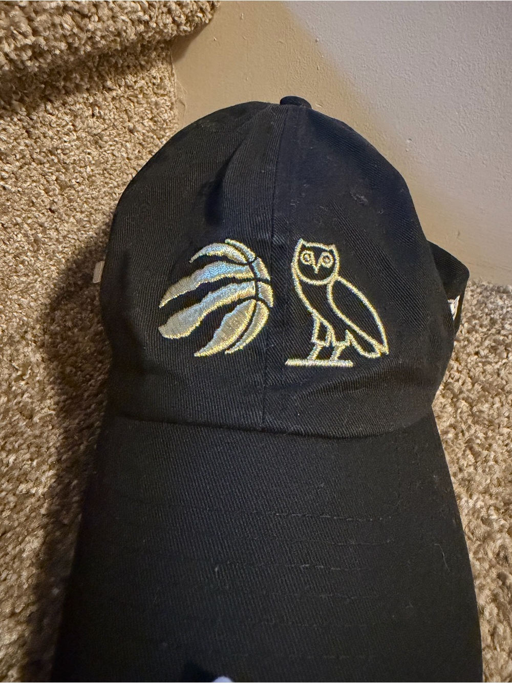 OVO Black Cap with Gold-Accent Owl and Basketball Embroidery